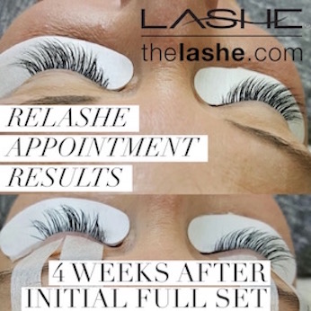 Before and after genuine mink eyelash extensions showing retention after four weeks